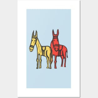 Donkeys, double donkeys on blue Posters and Art